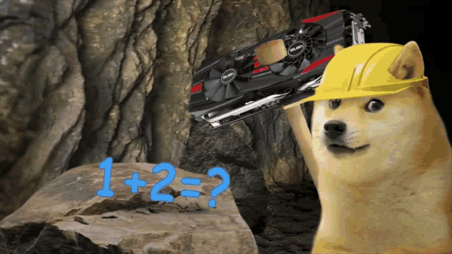 Dogecoin miners working inside a crypto mining tunnel with Doge characters wearing hard hats and mining equipment