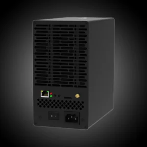 IceRiver AE1 Lite 300 Mh/s Aleo ASIC miner rear view showing ventilation grille, Ethernet port, status lights, and power input